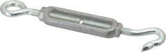 Made in USA - 112 (Hook) & 96 (Eye) Lb Load Limit, 5/16" Thread Diam, 2-9/16" Take Up, Aluminum Hook & Eye Turnbuckle - 3-7/16" Body Length, 7/32" Neck Length, 6-3/4" Closed Length - Eagle Tool & Supply