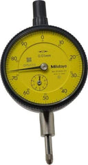 Mitutoyo - 10mm Range, 0-100 Dial Reading, 0.01mm Graduation Dial Drop Indicator - 2-3/16" Dial, 1mm Range per Revolution, 0.013mm Accuracy, Revolution Counter - Eagle Tool & Supply