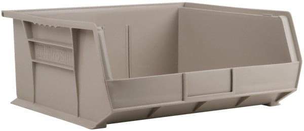 Akro-Mils - 75 Lb. Load Capacity, 14-3/4" Deep, Gray Polymer Hopper Stacking Bin - 7" High x 16-1/2" Wide x 14-3/4" Long - Eagle Tool & Supply