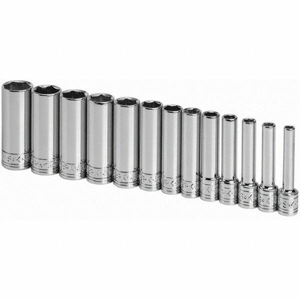SK - 1/4" Drive Deep Socket Set - 4 to 15mm, Metric Measurement Standard - Eagle Tool & Supply