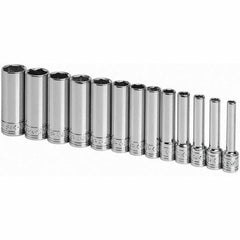 SK - 1/4" Drive Deep Socket Set - 4 to 15mm, Metric Measurement Standard - Eagle Tool & Supply