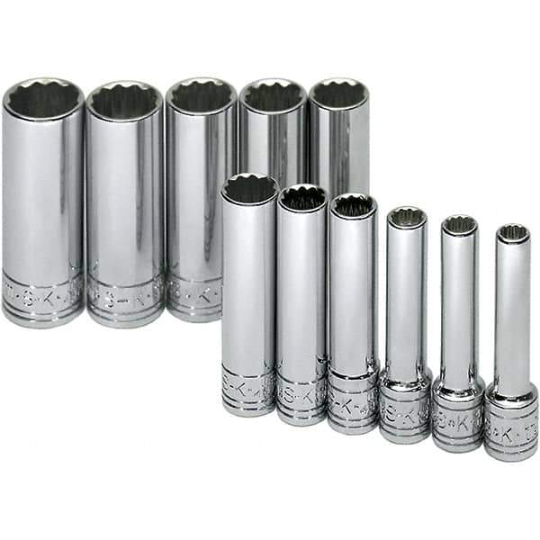 SK - 1/4" Drive Deep Socket Set - 5 to 14mm, Metric Measurement Standard - Eagle Tool & Supply