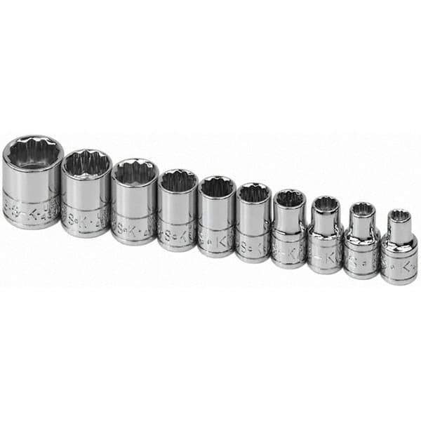 SK - 1/4" Drive Standard Socket Set - 3/16 to 9/16", Inch Measurement Standard - Eagle Tool & Supply