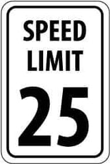 NMC - "Speed Limit 25", 18" Wide x 24" High, Aluminum Speed Limit Signs - 0.08" Thick, Black on White, High Intensity Reflectivity, Rectangle, Post Mount - Eagle Tool & Supply