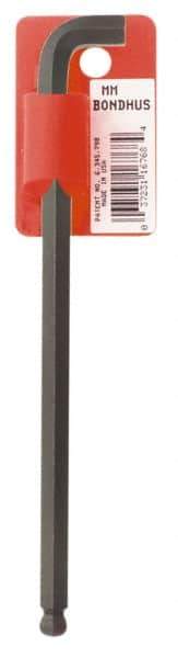 Bondhus - 8mm Hex, Short Arm, Ball End Hex Key - 6-11/16" OAL, Protanium High Torque Steel, Metric System of Measurement - Eagle Tool & Supply