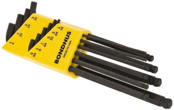 Bondhus - 10 Piece L-Key Ball End Hex Key Set - Hex Range 1/16 to 1/4" - Eagle Tool & Supply