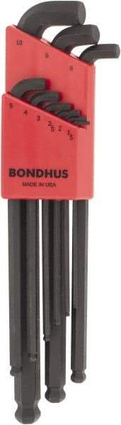 Bondhus - 9 Piece L-Key Ball End Hex Key Set - Hex Range 1.5 to 10mm - Eagle Tool & Supply