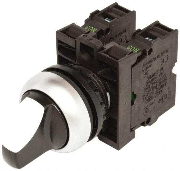 Eaton Cutler-Hammer - 22-1/2mm Mount Hole, 3 Position, Knob Operated, Selector Switch with Contact Blocks - Maintained (MA), Nonilluminated, 1 Contact Block, 2NO - Eagle Tool & Supply