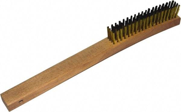 Gordon Brush - 4 Rows x 19 Columns Brass Plater Brush - 5-3/8" Brush Length, 13-3/4" OAL, 1-1/8 Trim Length, Wood Curved Handle - Eagle Tool & Supply