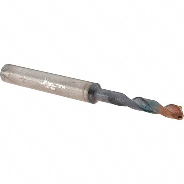 Walter-Titex - 3.8mm 140° Spiral Flute Solid Carbide Screw Machine Drill Bit - Double Coating Finish, Right Hand Cut, 24mm Flute Length, 66mm OAL, X-treme Plus Point, Straight Shank, Through Coolant - Eagle Tool & Supply