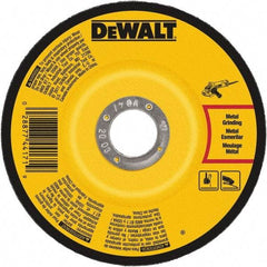 DeWALT - 24 Grit, 6" Wheel Diam, 1/4" Wheel Thickness, 7/8" Arbor Hole, Type 27 Depressed Center Wheel - Aluminum Oxide, Resinoid Bond, 10,100 Max RPM - Eagle Tool & Supply