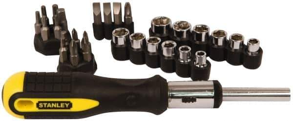 Stanley - 29 Piece Hex, Phillips, Slotted & Torx Screwdriver Set - Bit Sizes: Hex Inch 1/8 & 5/32, Philips #1 to #3, Nut Driver 1/4, 5/16, 11/32, 3/8, 7/16 & 1/2, Torx T10, T15, T20, T25 & T27, Tip Thickness: 1/4 & 9/32 - Eagle Tool & Supply