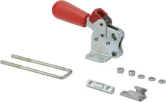De-Sta-Co - 495 Lb Capacity, Vertical, J Hook, Flanged Base, Carbon Steel Pull Action Latch Clamp - 1.53" Drawing Movement, 3.47" OAL, Threaded U Hook, Straight Handle - Eagle Tool & Supply