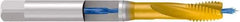 Emuge - M12x1.75 Metric 3 Flute 6HX Modified Bottoming Spiral Flute Tap - Cobalt, TiN Finish, 110mm OAL, Right Hand Flute, Right Hand Thread, Series Rekord D - Eagle Tool & Supply