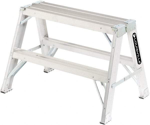 Louisville - 3 Steps, 3' High, Type IA Rating, Aluminum Sawhorse Ladder - 300 Lb Capacity, 34-3/4" Base Width - Eagle Tool & Supply