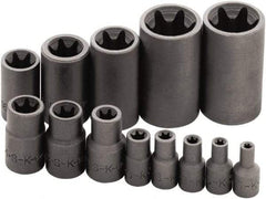 SK - 13 Piece 1/4, 3/8 & 1/2" Drive Standard Socket Set - 6 Points, E4 to E24 Torx, Torx Measurement Standard - Eagle Tool & Supply
