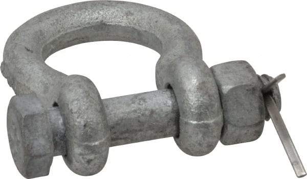 Made in USA - 5/16" Nominal Chain Size, 0.75 Ton Carbon Steel Bolt Anchor Shackle - 5/16" Diam, 3/8" Pin Diam, 1-1/4" High Inside Jaw, 0.969" Inside Width, 3/8" Max Body Thickness - Eagle Tool & Supply