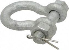 Made in USA - 3/8" Nominal Chain Size, 1 Ton Carbon Steel Bolt Anchor Shackle - 3/8" Diam, 7/16" Pin Diam, 1-7/16" High Inside Jaw, 1-1/8" Inside Width, 1-1/4" Max Body Thickness - Eagle Tool & Supply