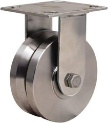 Hamilton - 5" Diam x 2" Wide, Stainless Steel Rigid Caster - 800 Lb Capacity, Top Plate Mount, 3-3/4" x 4-1/2" Plate, Stainless Steel Precision Ball Bearing - Eagle Tool & Supply