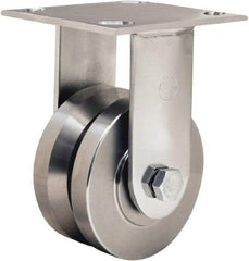 Hamilton - 4" Diam x 2" Wide, Stainless Steel Rigid Caster - 850 Lb Capacity, Top Plate Mount, 3-3/4" x 4-1/2" Plate, Stainless Steel Precision Ball Bearing - Eagle Tool & Supply