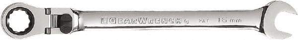 GearWrench - 16mm 12 Point Flexhead Combination Wrench - 9-1/2" OAL, Steel, Full Polish Finish - Eagle Tool & Supply