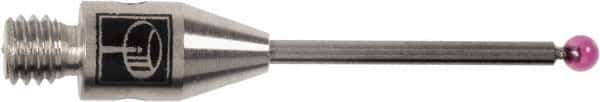 Renishaw - 0.02 Inch Ball Diameter, Carbide Stem, M2 Thread, Ruby Point Ball Tip CMM Stylus - 0.28 Inch Working Length, 0.012 Inch Stem Diameter, 0.79 Inch Overall Length - Eagle Tool & Supply