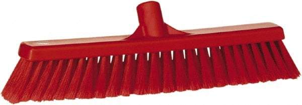 Vikan - 16" Fine Particle Synthetic Push Broom - 2" Bristle Length, Plastic Block, European Threaded Handle Connection - Eagle Tool & Supply