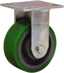 Hamilton - 5" Diam x 2" Wide x 7" OAH Top Plate Mount Rigid Caster - Polyurethane Mold onto Cast Iron Center, 1,050 Lb Capacity, Sealed Precision Ball Bearing, 4 x 4-1/2" Plate - Eagle Tool & Supply