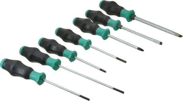 Wera - 7 Piece Phillips & Slotted Screwdriver Set - Blade Sizes: Width Metric 4, 4.5, 6.5 & 9, Bit Sizes: Philips #1 to #2, Metric Length mm: #1 x 80mm, #2 x 100mm, 4mm x 100mm, 4mm x 125mm, 4.5 x 100mm, 6.5mm x 125mm & 9mm x 150mm - Eagle Tool & Supply