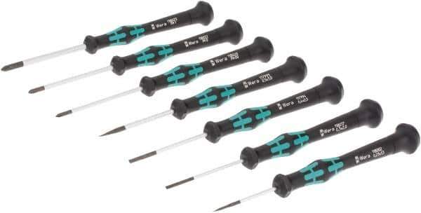 Wera - 7 Piece Phillips & Slotted Screwdriver Set - Blade Sizes: Width Metric 1.5, 2, 2.5 & 3.5, Bit Sizes: Philips #00 to #1 - Eagle Tool & Supply