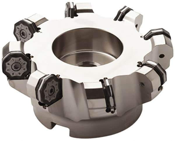 Seco - 3.15" Cut Diam, 1" Arbor Hole, 0.236" Max Depth of Cut, 40° Indexable Chamfer & Angle Face Mill - 9 Inserts, ON.U 09 Insert, Right Hand Cut, 9 Flutes, Series R220.48 - Eagle Tool & Supply