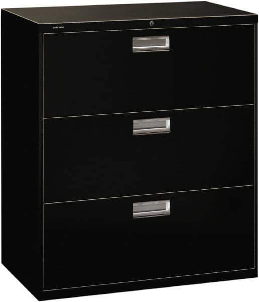 Hon - 36" Wide x 40-7/8" High x 19-1/4" Deep, 3 Drawer Lateral File with Lock - Steel, Black - Eagle Tool & Supply