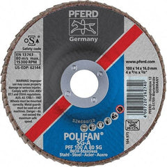 PFERD - 80 Grit, 4" Disc Diam, 5/8" Center Hole, Type 27 Aluminum Oxide Flap Disc - 15,300 Max RPM, Fiberglass Backing, Arbor Attaching System, Coated - Eagle Tool & Supply