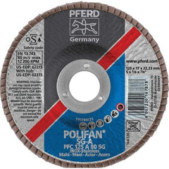PFERD - 80 Grit, 5" Disc Diam, 7/8" Center Hole, Type 29 Aluminum Oxide Flap Disc - 12,200 Max RPM, Fiberglass Backing, Arbor Attaching System, Coated - Eagle Tool & Supply