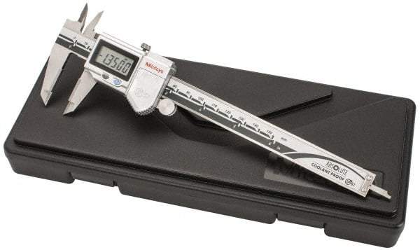Mitutoyo - 0 to 150mm Range, 0.01mm Resolution, IP67 Electronic Caliper - Stainless Steel with 40mm Carbide-Tipped Jaws, 0.02mm Accuracy, SPC Output - Eagle Tool & Supply