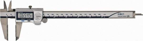 Mitutoyo - 0 to 200mm Range, 0.01mm Resolution, IP67 Electronic Caliper - Stainless Steel with 50mm Carbide-Tipped Jaws, 0.02mm Accuracy - Eagle Tool & Supply