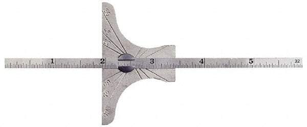 General - 0 to 6 Inch Rule Measurement Range, 30 to 60° Angle Measurement Range, Hardened Steel (Base); Stainless Steel (Rule) Depth and Angle Gage - 60° Angle Graduation, 2-1/2 Inch Long Base, 1/4 Inch Wide Rule, 1/64; 1/32 Inch Rule Graduation - Eagle Tool & Supply