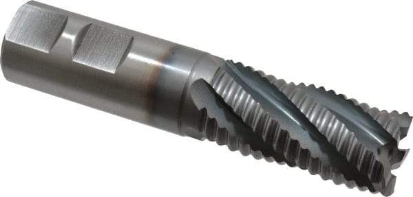 Hertel - 7/8" Diam, Coarse Pitch, 1-7/8" LOC, 5 Flute Cobalt Roughing Square End Mill - TiCN Finish, 4-1/8" OAL, 7/8" Shank Diam, Single End, 30° Helix - Eagle Tool & Supply