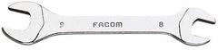 Facom - 8mm x 9mm Stubby Open End Wrench - 3-1/2" OAL, Double End, Satin Finish, 15° Head Angle - Eagle Tool & Supply