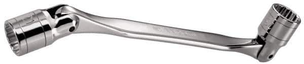 Facom - 21 x 23", 12 Point, Satin Chrome Coated, Double Flex-End Socket Wrench - 13-1/32" OAL, 41.5mm Head Thickness - Eagle Tool & Supply