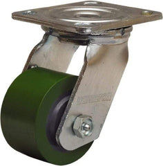 Hamilton - 3-1/4" Diam x 2" Wide x 5-1/4" OAH Top Plate Mount Swivel Caster - Polyurethane Mold onto Cast Iron Center, 575 Lb Capacity, Straight Roller Bearing, 4 x 4-1/2" Plate - Eagle Tool & Supply