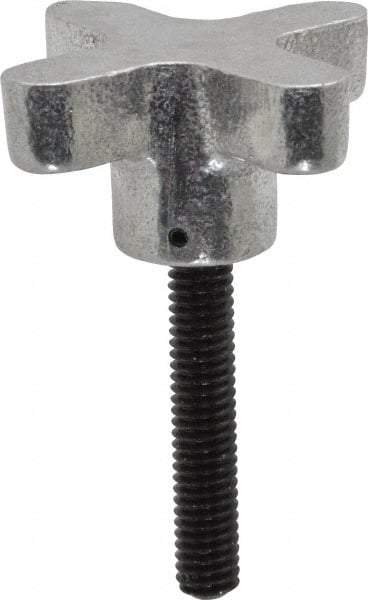Gibraltar - 5/16-18 Lobed Shoulder Flat Tip Grade C-12L14 Steel Thumb Screw - 2-5/8" OAL, 2" Head Diam x 1" Head Height, Black Oxide Finish - Eagle Tool & Supply