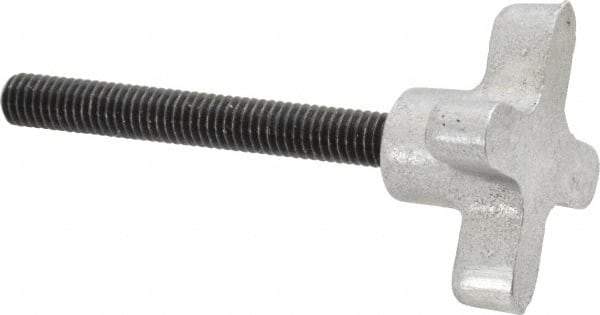 Gibraltar - 3/8-16 Lobed Shoulder Flat Tip Grade C-12L14 Steel Thumb Screw - 3-7/8" OAL, 2" Head Diam x 1" Head Height, Black Oxide Finish - Eagle Tool & Supply