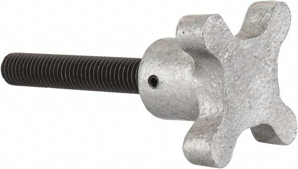 Gibraltar - 1/2-13 Lobed Shoulder Flat Tip Grade C-12L14 Steel Thumb Screw - 4-1/2" OAL, 2-1/2" Head Diam x 1-1/2" Head Height, Black Oxide Finish - Eagle Tool & Supply