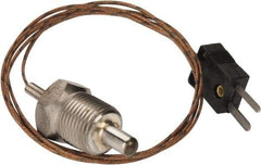 Thermo Electric - 0 to 900°F, J Pipe Plug, Thermocouple Probe - 5 Ft. Cable Length, Mini Connector, 1/2 Inch Probe Sheath Length, 6 Sec Response Time - Eagle Tool & Supply