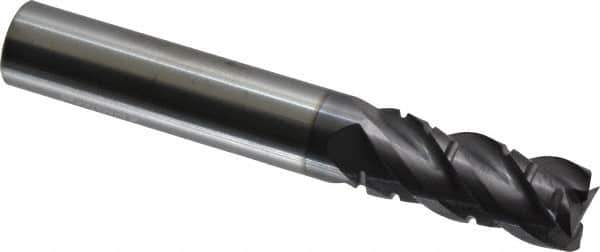 ProMax - 3/8" Diam, 7/8" LOC, 4 Flute Solid Carbide Roughing & Finishing Square End Mill - AlTiN Finish, 2-1/2" OAL, 3/8" Shank Diam, Weldon Shank, 40° Helix, Centercutting, Regular Length - Eagle Tool & Supply