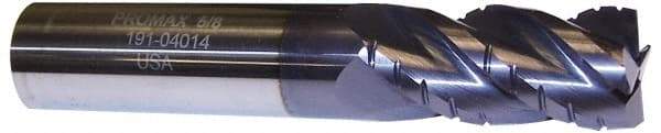 ProMax - 5/8" Diam, 1-1/4" LOC, 4 Flute Solid Carbide Roughing & Finishing Corner Radius End Mill - AlTiN Finish, 3-1/2" OAL, 5/8" Shank Diam, Weldon Shank, 40° Helix, Centercutting, Regular Length - Eagle Tool & Supply