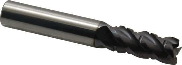 ProMax - 3/8" Diam, 7/8" LOC, 4 Flute Solid Carbide Roughing & Finishing Corner Radius End Mill - AlTiN Finish, 2-1/2" OAL, 3/8" Shank Diam, Weldon Shank, 40° Helix, Centercutting, Regular Length - Eagle Tool & Supply