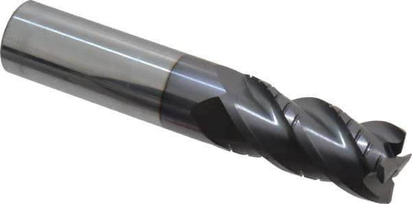 ProMax - 3/4" Diam, 1-5/8" LOC, 4 Flute Solid Carbide Roughing & Finishing Corner Radius End Mill - AlTiN Finish, 4" OAL, 3/4" Shank Diam, Weldon Shank, 40° Helix, Centercutting, Regular Length - Eagle Tool & Supply