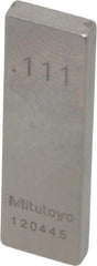 Mitutoyo - 0.111" Rectangular Steel Gage Block - Accuracy Grade 0, Includes Certificate of Inspection - Eagle Tool & Supply